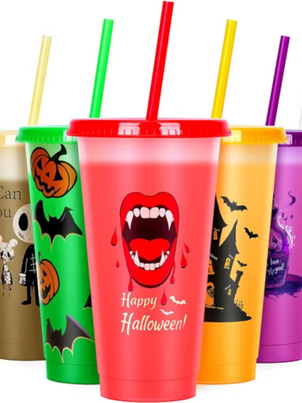 Halloween 24 oz Color Changing Plastic Tumblers Cups (Set of 6) NWT